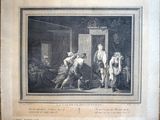 a black and white drawing of a group of people in a room