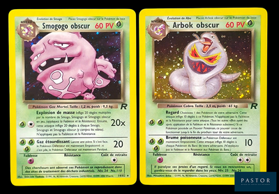 deux cartes Pokémon représentant un homme chevauchant un dinosaure