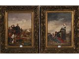 paire de peintures à l'huile françaises du XIXe siècle représentant la bataille de Waterloo