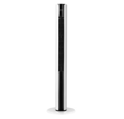 an image of a black and white floor standing speaker