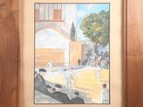 a picture of a painting of a man and a woman playing baseball