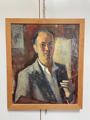 tableau représentant un homme en costume tenant une cigarette dans la main droite