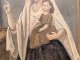 an old painting of a woman holding a baby in her arms