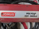 a close up of a red and white sign on the side of a machine