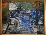 un tableau représentant un homme à cheval dans l'eau