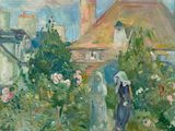 une image représentant un tableau où l'on voit une femme se promenant dans un jardin