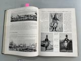 an open book with pictures of people and buildings on it