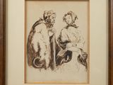 an image of a drawing of a man and a woman sitting on a bench