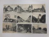 several old black and white photographs of a street with buildings