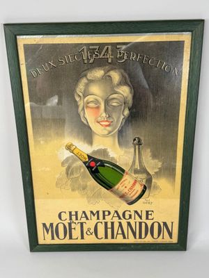 framed vintage champagne advertisement for champagne mott and chandon