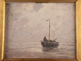 a picture of a painting of a boat in the water