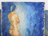 painting of a woman standing in the water with her back to the camera