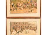 deux reproductions encadrées représentant une scène de course hippique avec des jockeys et des chevaux