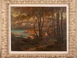 an image of a painting of a landscape with a lake in the background