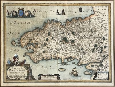an old map of britain with a lot of animals on it