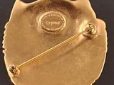 a gold brooch with a pin on it