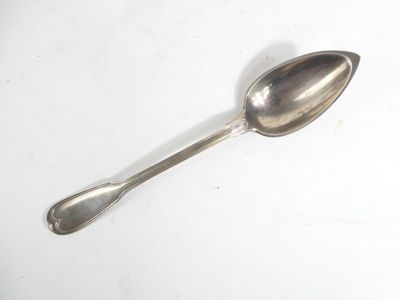 a silver spoon with a spoon handle on a white surface
