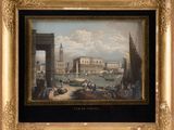 an image of a painting of a city with boats and people