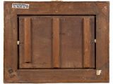 a close up of a wooden door with a sticker on it