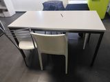 a white table and two chairs in a room