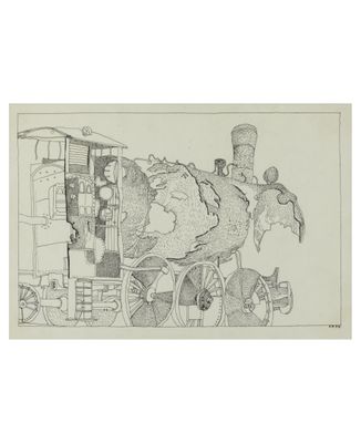 une image représentant un dessin de train avec des personnes à bord