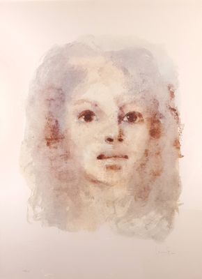 an image of a painting of a woman ' s face on a white background