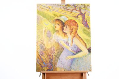 a painting of two women standing next to each other
