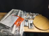 a wooden table with a lot of items on it