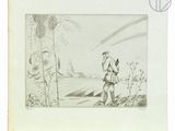 a drawing of a man and a woman in a field