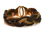 brown and brown braided leather bracelet with two gold rings