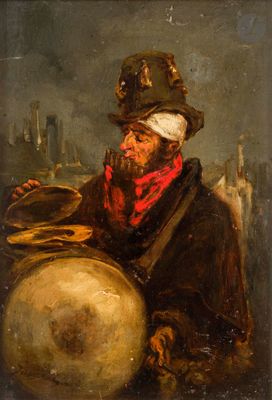 un tableau représentant un homme avec un chapeau et un tambour