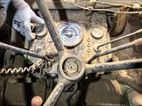 a close up of the steering wheel of a tractor