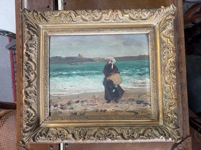 une photo d'un tableau représentant un couple sur la plage