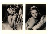 two black and white photos of a woman posing for a picture