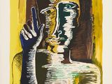 an image of a painting of a man with his hand up