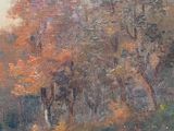 an image of a painting of a person riding a horse down a road