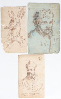 four drawings of a man with a beard and a woman with a bird