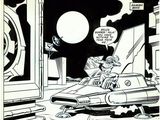une image en noir et blanc tirée d'une bande dessinée, représentant un homme dans une voiture