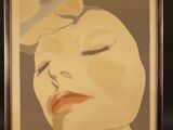 painting of a woman with her eyes closed in a black frame