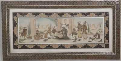 framed picture of a painting of a group of people in a room