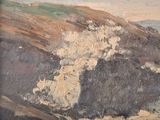 a painting of a man standing on a cliff