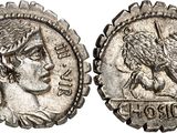 a silver coin with an image of a woman and a bird on it