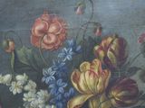 a painting of flowers in a vase on a table