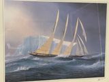 a picture of a painting of a sailboat in the ocean