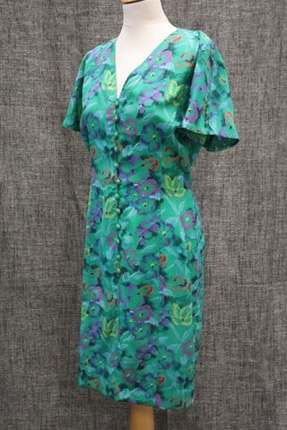 UNGARO Sola Donna – Robe vintage fluide de couleur verte à motif ...
