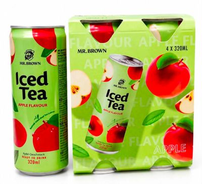 two cans of iced tea next to each other on a white background