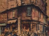 un tableau représentant une scène de rue avec des passants