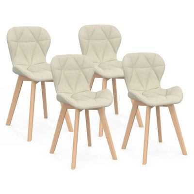 lot de quatre chaises beiges aux pieds en bois, sur fond blanc