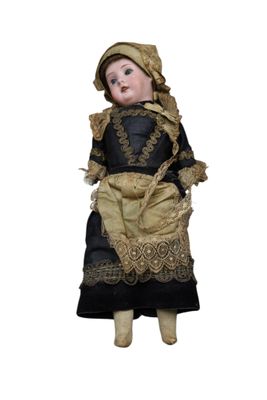 Germany Poupée tête en biscuit, yeux fixes bleus, bouche ouv…