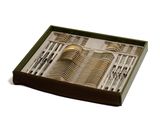 a tray with silverware in it on a white surface